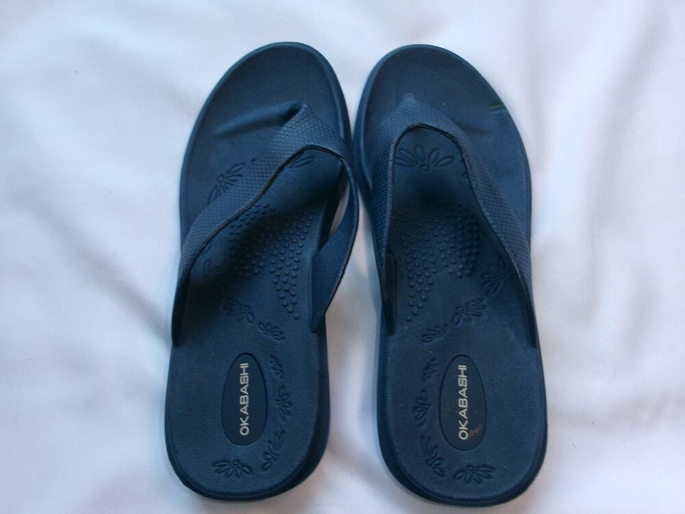 Okabashi Women's Flip Flop Sandals Navy Comfort Massage M/L 8-9 USA